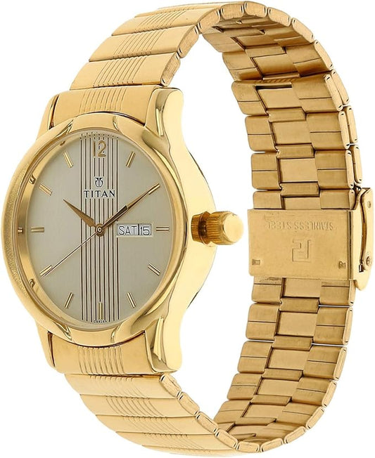 Titan Men's Watch Karishma Collection Analog, Champagne Dial Gold Stainless Strap, 1580YM05
