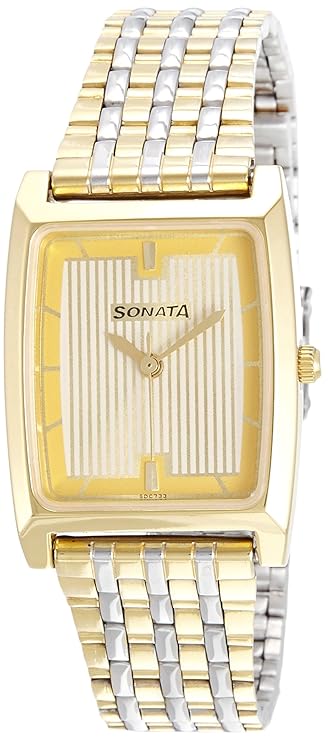 Sonata Men's Watch Analog Champagne Dial With Stainless Steel Band, 7008BM01