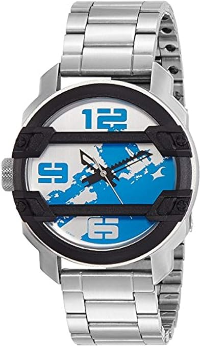 Fastrack Men's Watch Analog, Blue & White Dial Silver Stainless Steel Strap, 3153KM01