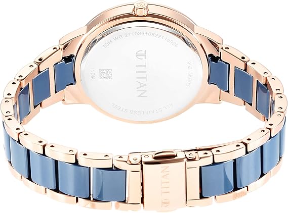 Titan Purple Women's Watch Analog Blue Dial with Two-Toned Ceramic Band, 95213KD03