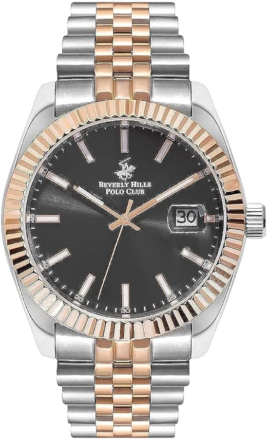 Beverly Hills Polo Club Men's Analog Watch, Gun Black Dial  With Silver Stainless Steel Band, BP3810X.560