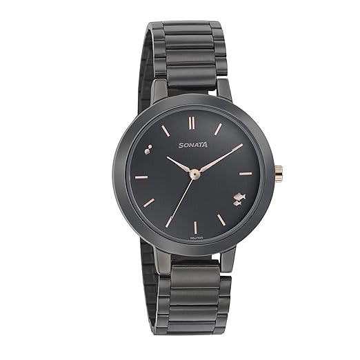 Sonata Women's Watch Analog Black Dial With Black Stainless Steel Band, 8141KM03