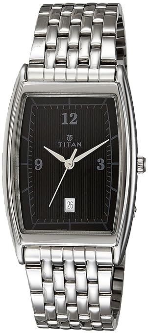 Titan, Mens Watch Analog, Black Dial With Silver Stainless Steel Band, 1640SM01