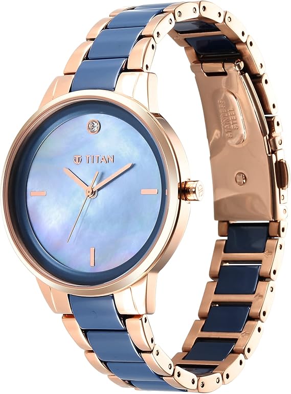 Titan Purple Women's Watch Analog Blue Dial with Two-Toned Ceramic Band, 95213KD03