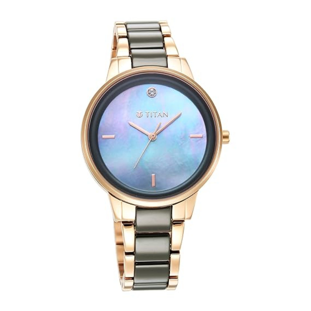Titan Purple Ceramics Women's Watch Analog Mother of Pearl Dial with Steel & Ceramic Band, 95213KD04