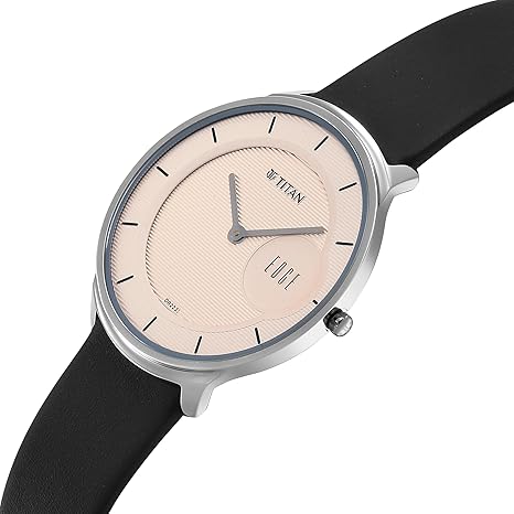Titan Edge Murals Quartz Analog Men's Watch with Pink Dial Black and Leather Strap, 1843SL02