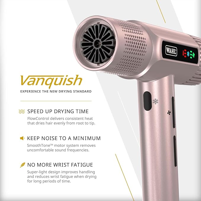 Wahl Professional Vanquish Corded Hair Dryer Rose Gold 3 Speed-Settings, Auto-Clean, 1600 watts, 4321-0371