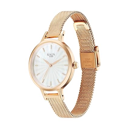 Titan Raga Power Pearls Women's Watch Analog Mother Of Pearl Dial With Rose Gold Mesh Band , 2666WM01