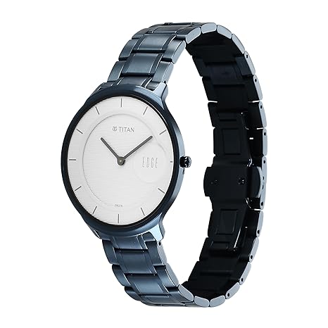 Titan Edge Murals Quartz Analog Men's watch with White Dial and Blue Stainless Steel Strap, 1843QM04
