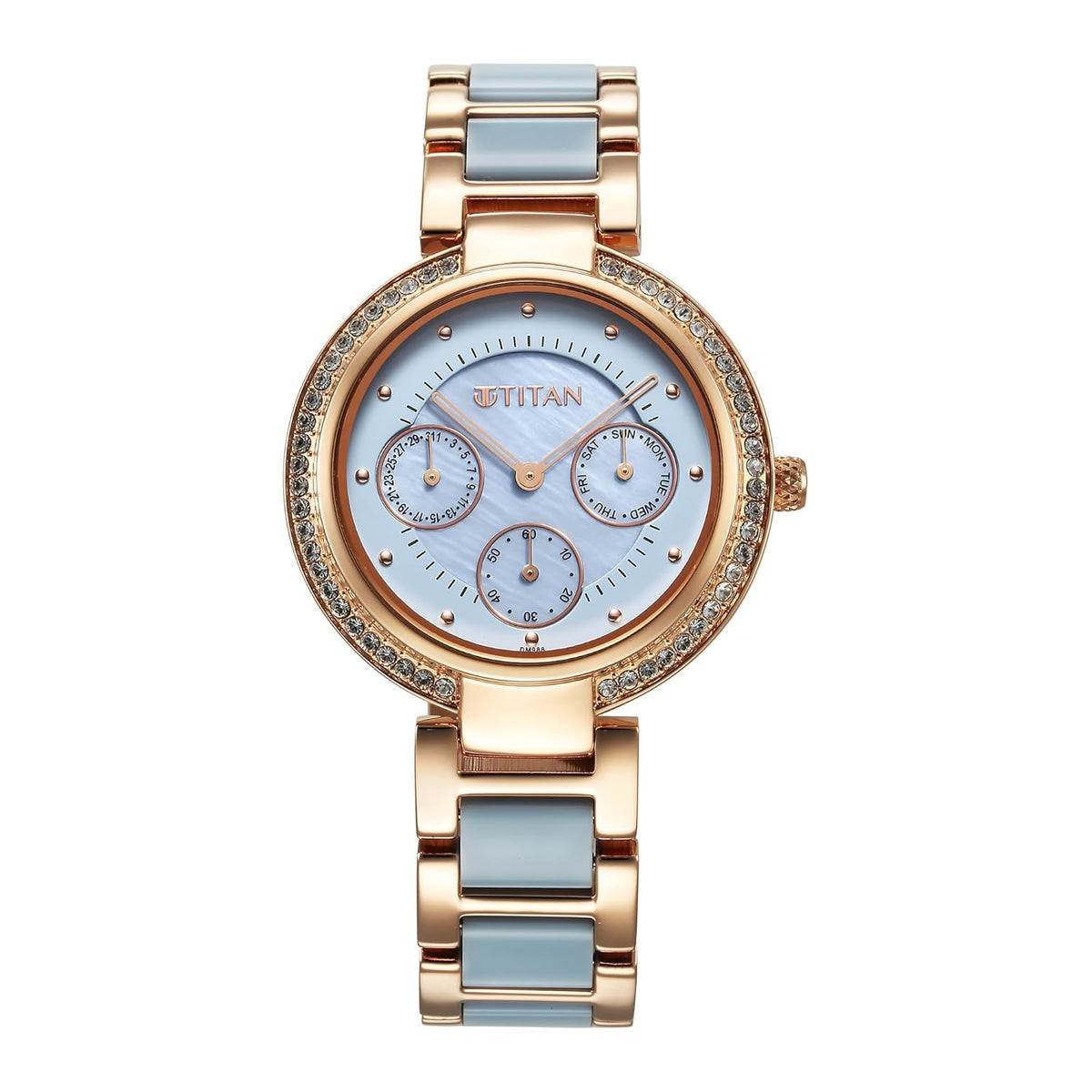 Titan Women's Watch Acetate Glam Collection, Blue Dial Two Toned Brass Strap, 95187KD01