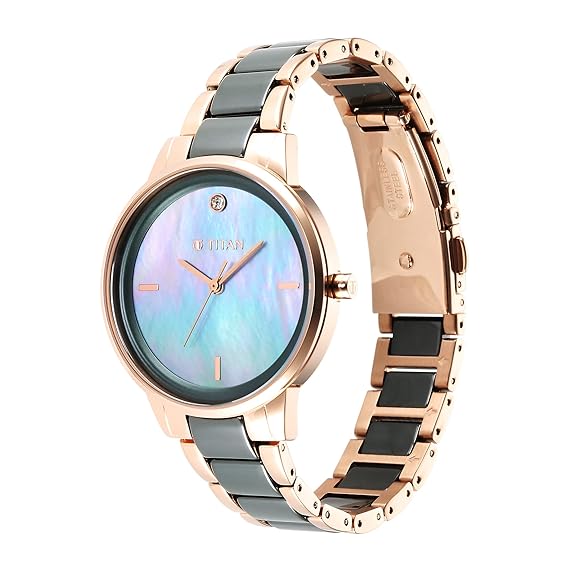Titan Purple Ceramics Women's Watch Analog Mother of Pearl Dial with Steel & Ceramic Band, 95213KD04