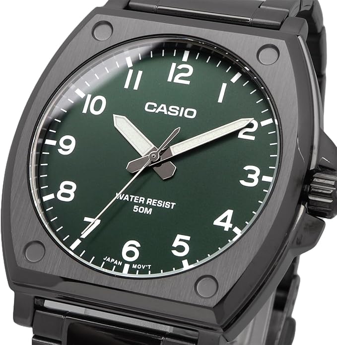 Casio Men's Watch Analog Green Dial With Black Stainless Band, MTP-E730B-3AVDF