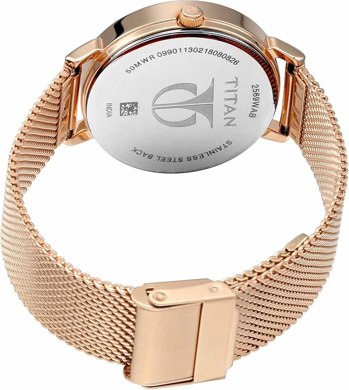 Titan Sparkle Women's Analog Watch Beige Dial With Rosegold Stainless Steel Mesh Band, 2569WM04