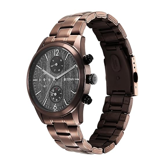 Titan Neo Splash Men's Multifunction Watch Analog Black Dial With Brown Stainless Steel Band, 1805KM08