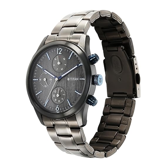 Titan Neo Splash Men's Multifunction Watch Analog Anthracite Dial With Grey Stainless Steel Band, 1805KM07