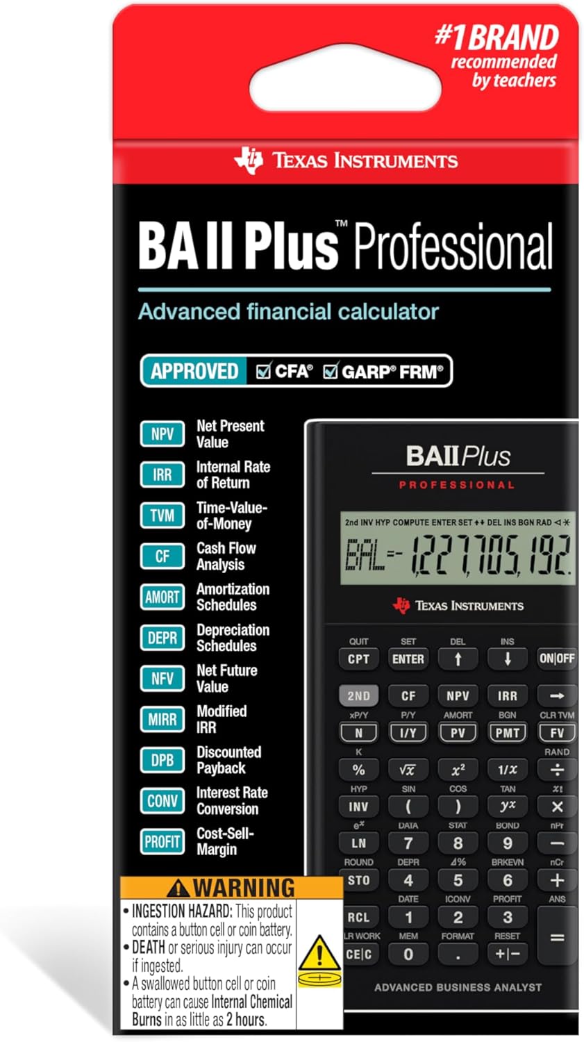 Texas Instruments Professional Financial Calculator, BA II Plus