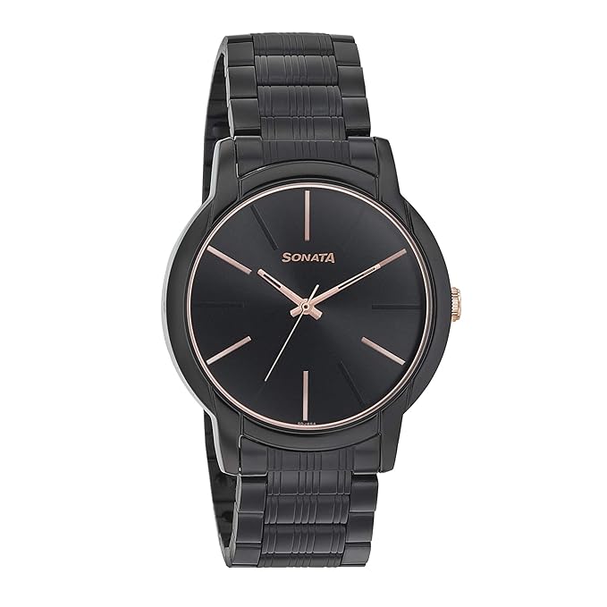 Sonata Men's Watch Analog Black Dial With Black Stainless Steel Band, 77031KM04