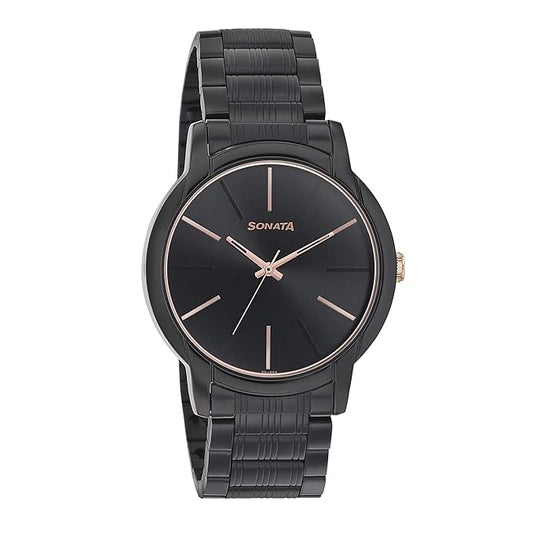 Sonata, Men, Analog, Watch, Black Dial, Stainless steel Strap, 77031KM04