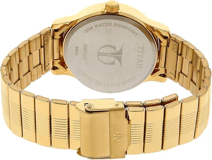 Titan Men's Watch Karishma Collection Analog, Champagne Dial Gold Stainless Strap, 1580YM05