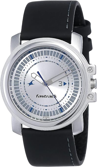 Fastrack Men’s Watch Analog, Silver Dial Black Leather Strap, 3039SL01