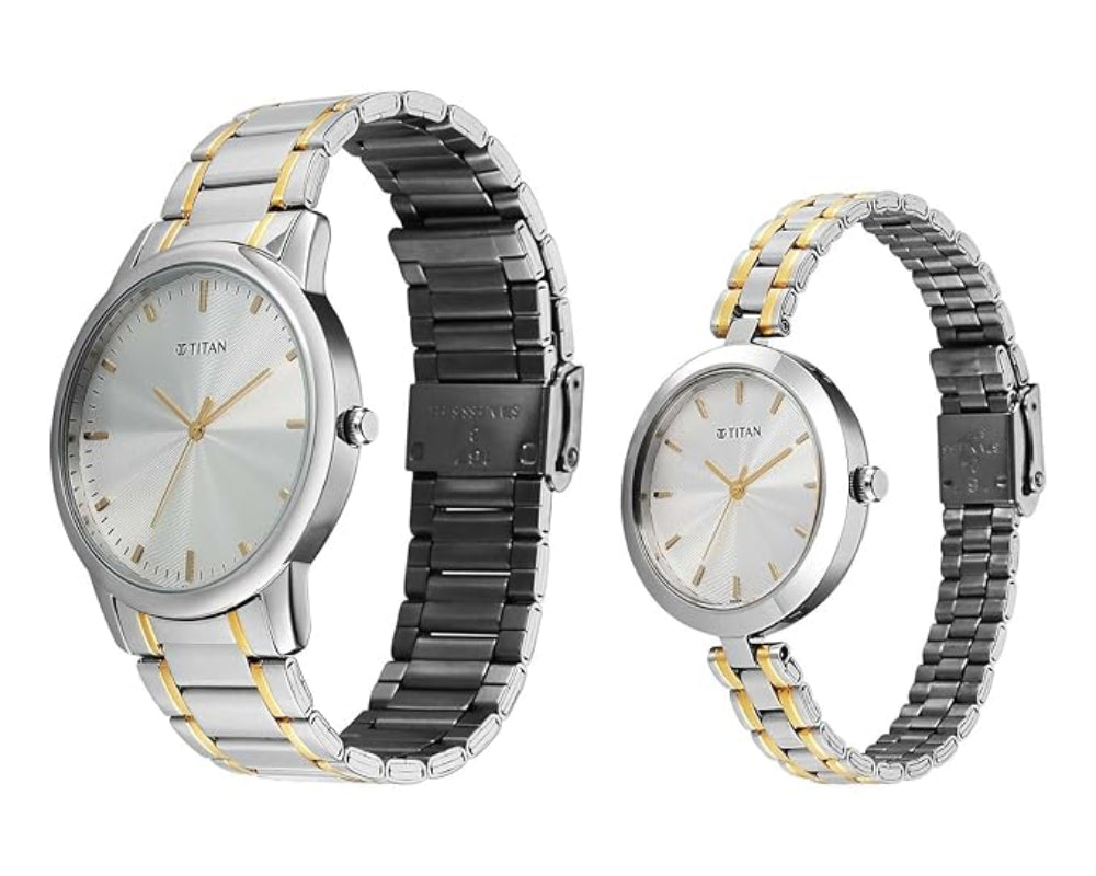 Titan Bandhan Eternal Pair Watch Silver Dial with Two Toned Gold and Silver Stainless Steel Band, 19692969BM01
