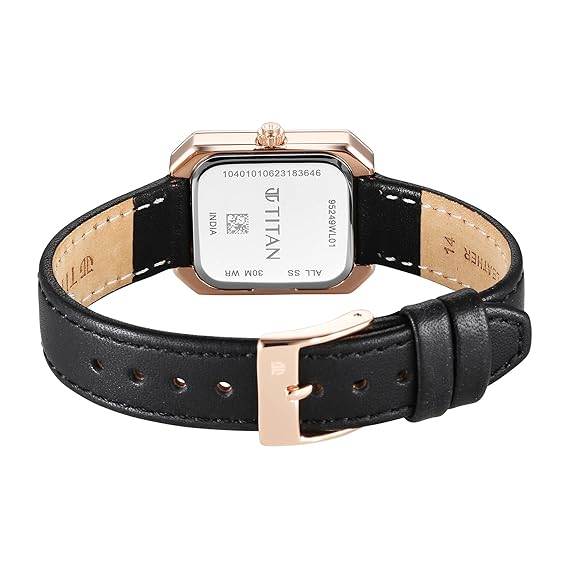 Titan Workwear Women's Watch Analog Silver Dial with Black Leather Strap, 95249WL01