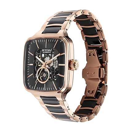 Titan Ceramic Fusion Men's Automatic Watch Black Dial with Two-Toned Stainless Steel Band, 90175KD03