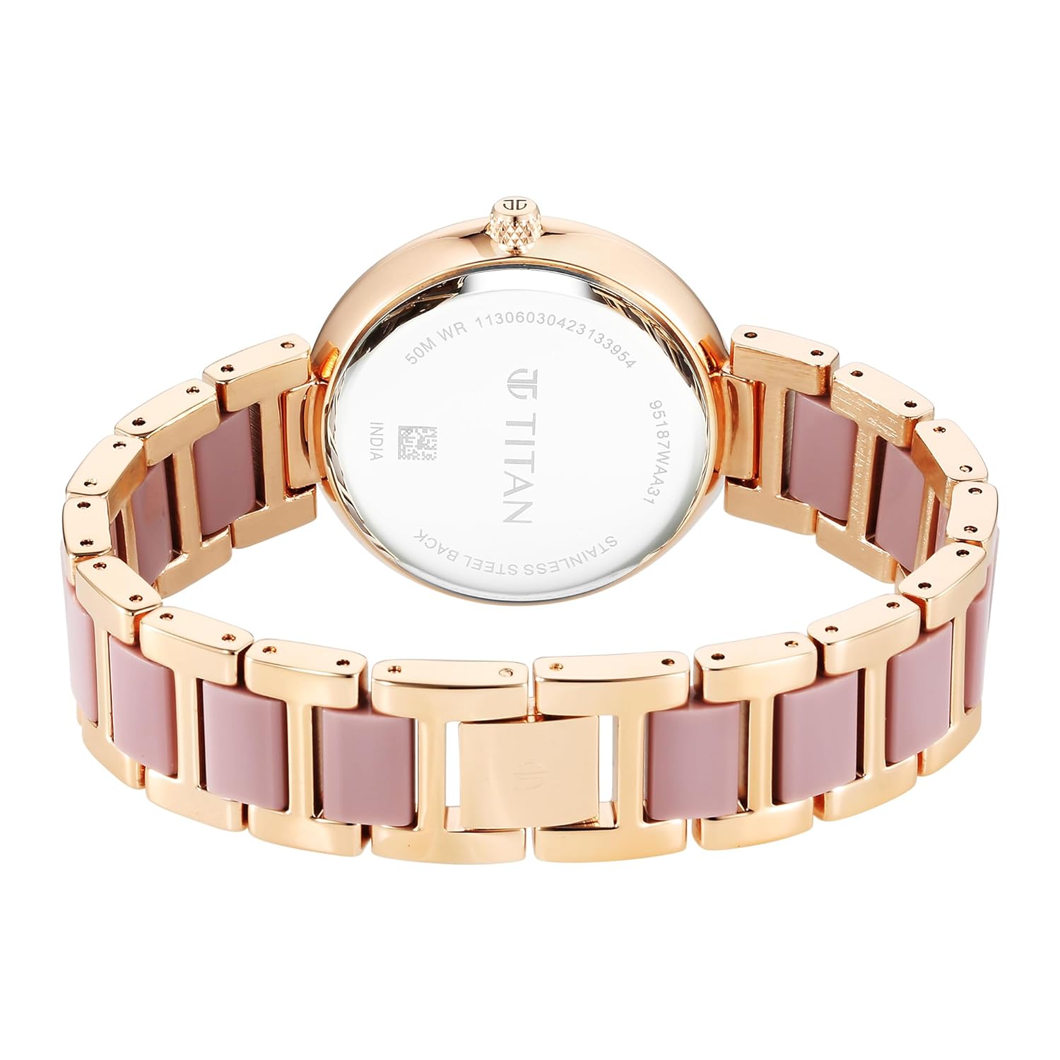 Titan Women's Watch Acetate Glam Collection, Mother of Pearl Dial Two Toned Brass Strap, 95187KD02