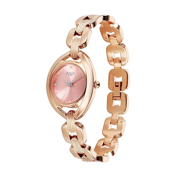Titan Raga Showstopper Women's Watch Analog Pink Dial with Rose Gold Stainless Steel Band, 95306WM01