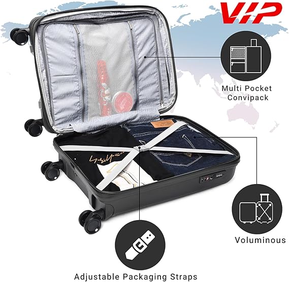 VIP Locus-Max 55cm, 8 Wheel Hard Trolley ,Jet Black, LOCUSMAX55BLK