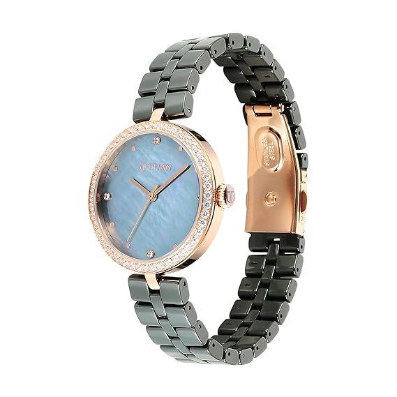 Titan Purple Ceramics Quartz Analog Mother of Pearl Dial Green Ceramic Strap Watch For Women 95215KC04