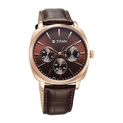 Titan Classique Men's Watch Analog Brown Dial with Brown Leather Strap, 90189WL01