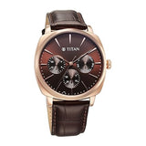 Titan Classique Men's Watch Analog Brown Dial with Brown Leather Strap, 90189WL01