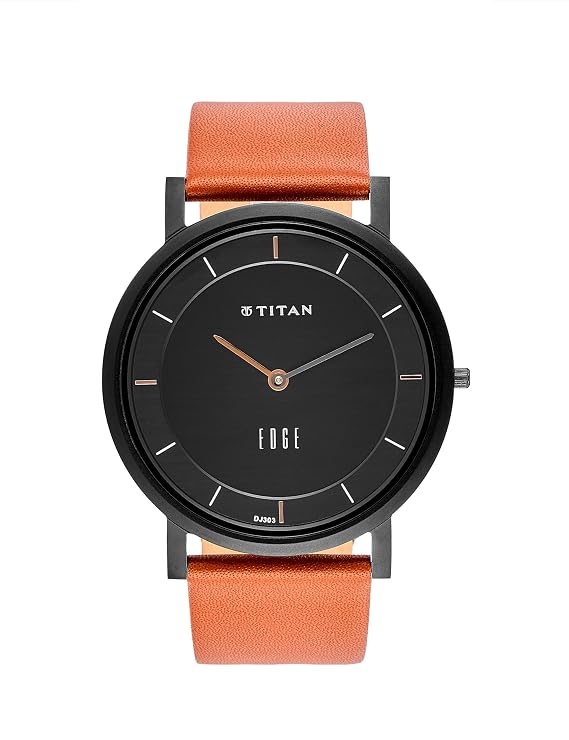Titan Men's Edge Watch Analog, Black Dial With Brown Leather Strap, 1595NL03