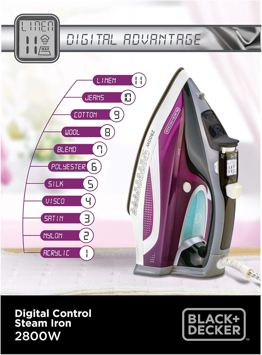 Black+Decker, Digital Steam Iron, 2800 W Purple, X2250