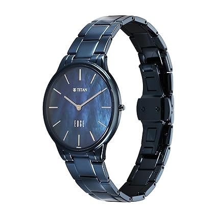 Titan Edge Metal Ladies Allure Women's Watch Analog Rich Mother Of Pearl Dial With Blue Stainless Steel Band, 2734QM02