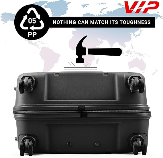 VIP Quest Plus 55cm, 8 Wheel Hardcase Trolley ,Jet Black, QUESTPLUS55BLK