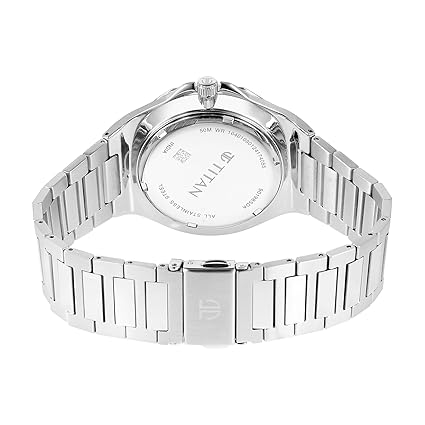 Titan Classic Slim Men's Multifunction Watch Blue Dial with Silver Stainless Steel Band, 90198SM01