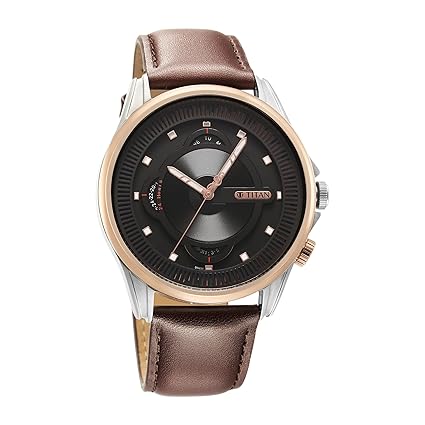 Titan Techno Beats Men's Watch Analog Black Dial With Brown Leather Strap, 1830KL03