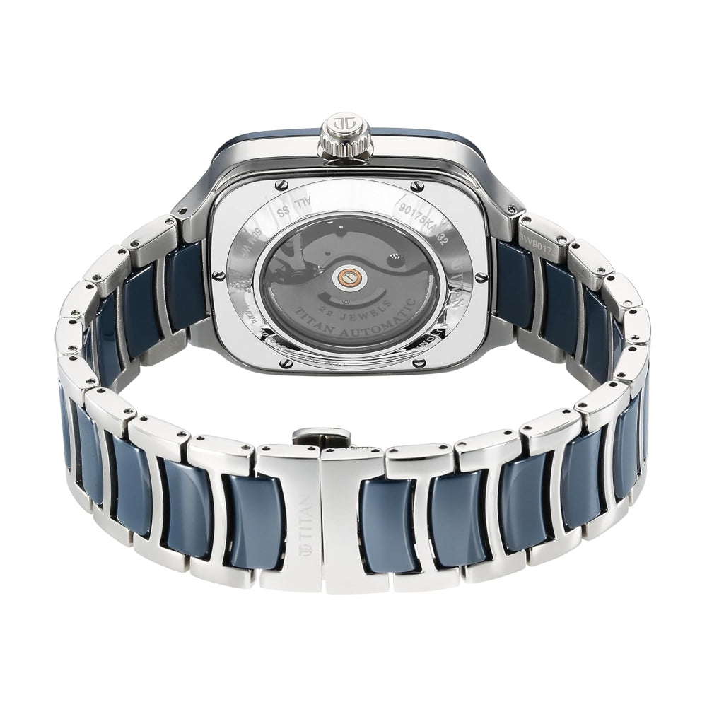 Titan Ceramic Fusion Men's Automatic Watch Blue Dial with Two-Toned Stainless Steel Band, 90175KD02