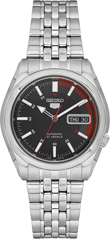 Seiko Men's Mechanical Watch Analog, Black Dial Silver Stainless Band, SNK375K authentic Seiko watch with original box and warranty papers