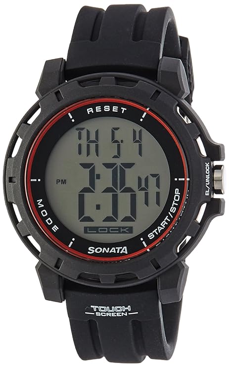 Sonata Men's Digital Watch With Black Silicone Strap, 77037PP07