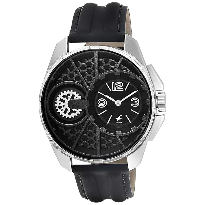 Fastrack Men's Watch Analog, Black Dial Black Leather Strap, 3133SL01