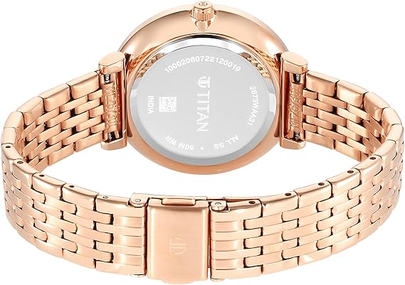 Titan Premium Workwear Women's Watch Analog White Dial With Rose Gold Stainless Steel Band, 2673WM01