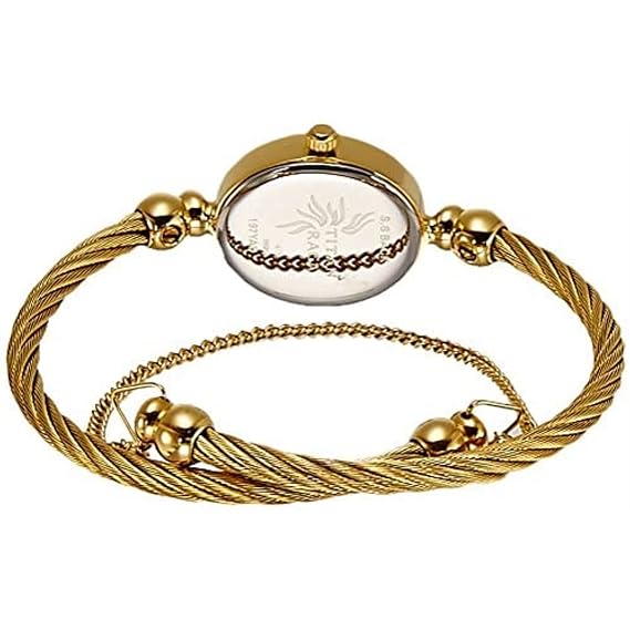 Titan Raga Women's Watch Analog Red Dial with Gold Stainless Steel Band, 197YM02