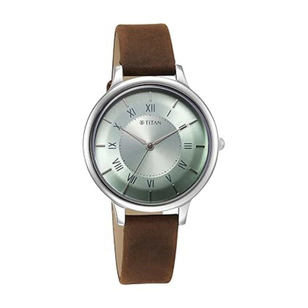 Titan Workwear Women's Watch Analog Silver Dial with Black Leather Strap, 2732SL02