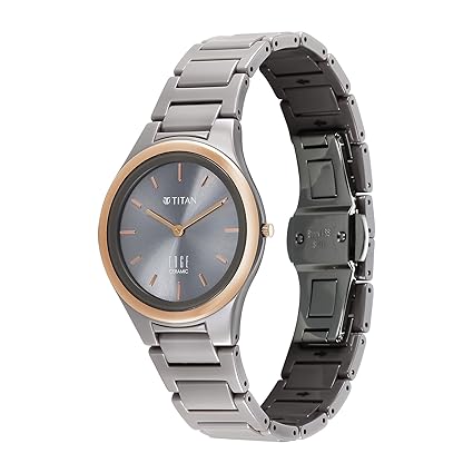 Titan Edge Ceramic Women's Watch Analog Grey Dial with Grey Ceramic Band, 2653KC0
