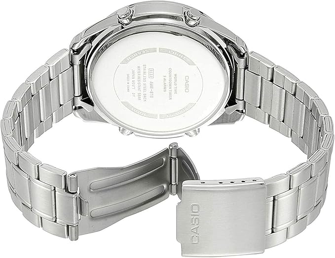 Casio Men's Watch Analog-Digital Green Dial With Silver Stainless Steel Band, AMW-880D-3AVDF