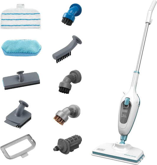 Black+Decker, 1300W 10-in-1 Electric Steam Mop with 10 attachments , White, FSMH13E10 Steam Mop BL-FSMH13E10