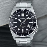 Casio Men's Watch Analog Black Dial with Silver Stainless Steel Band, MTD-135D-1AVDF